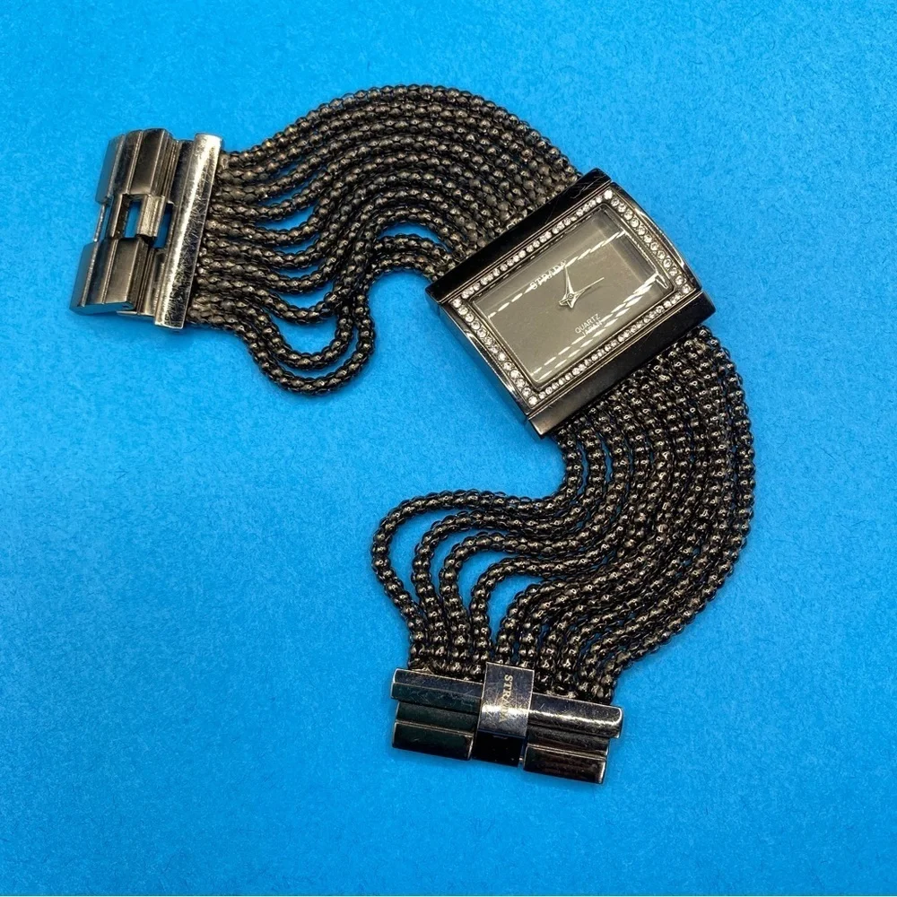 STRADA Watch Black Chain Band Rhinestones